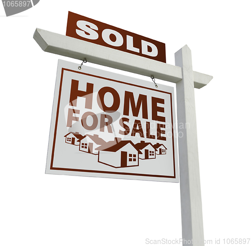 Image of White Sold Home for Sale Real Estate Sign Isolated