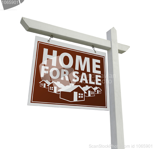 Image of Red Home for Sale Real Estate Sign on White