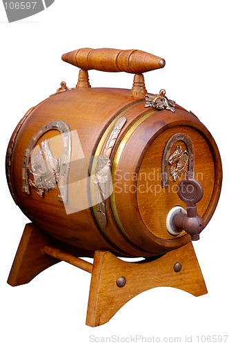 Image of Antique wooden small beer barrel retro object isolated