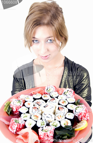 Image of girl with sushi 