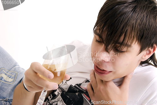 Image of young man choked with wine