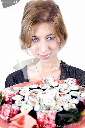 Image of girl with sushi 