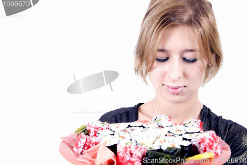 Image of girl with sushi  