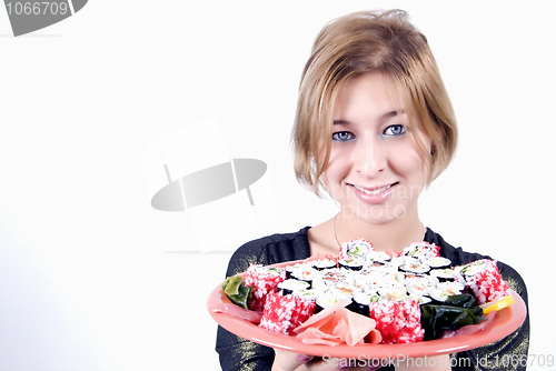 Image of girl with sushi  