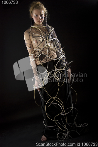 Image of Beautiful young girl  being wound 