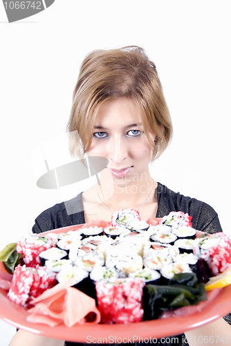 Image of girl with sushi  