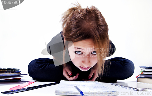 Image of girl spending time in studying 