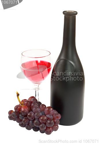 Image of Bottle, glass and grapes