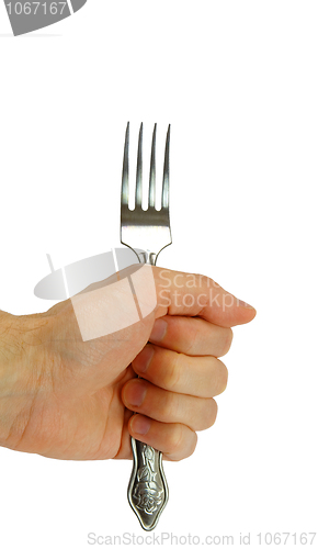 Image of Man's hand holding a fork
