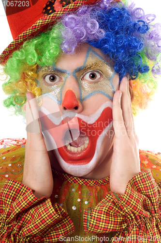 Image of Portrait of a terrified clown