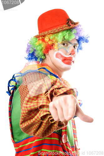 Image of Clown points his finger