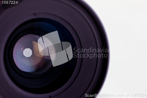 Image of Close-up of the front lens of a medium format camera
