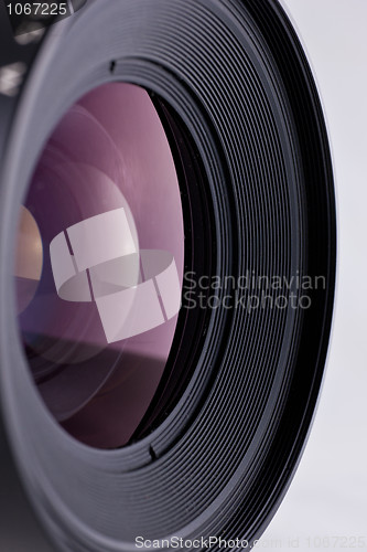 Image of Close-up of the front lens of a medium format camera