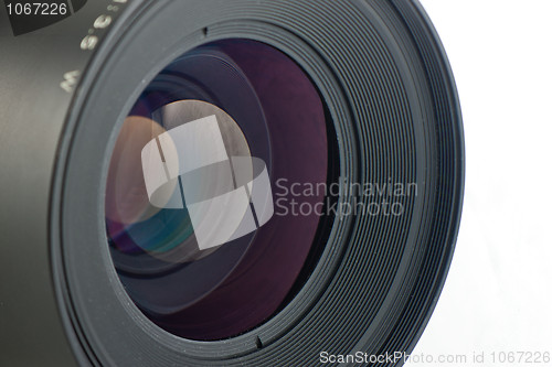 Image of Close-up of the front lens of a medium format camera