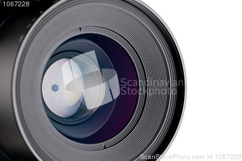 Image of Close-up of the front lens of a medium format camera