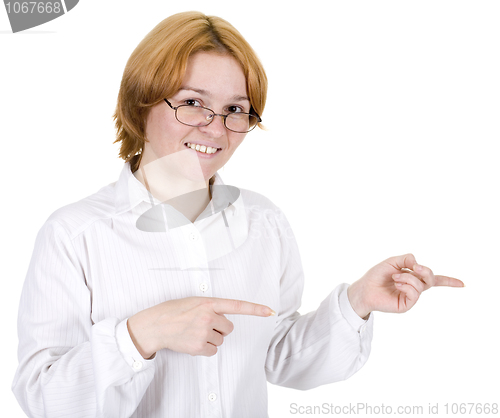 Image of Woman specifying to the right