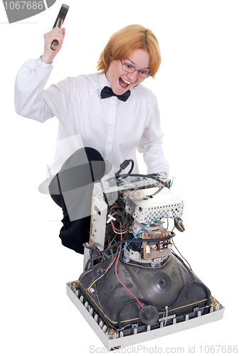 Image of Girl repairing electronic equipment