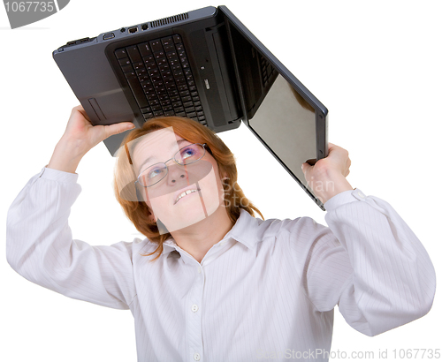 Image of Girl under a roof from the laptop