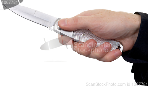 Image of Hand with a knife on a white