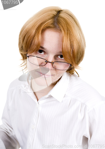 Image of Girl in spectacles on white background