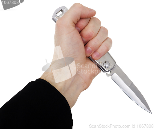 Image of Hand with a knife on a white background