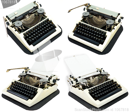 Image of Ancient typewriters on a white