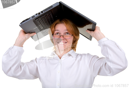 Image of Girl under a roof from the laptop