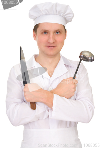 Image of Cook with knife and ladle 