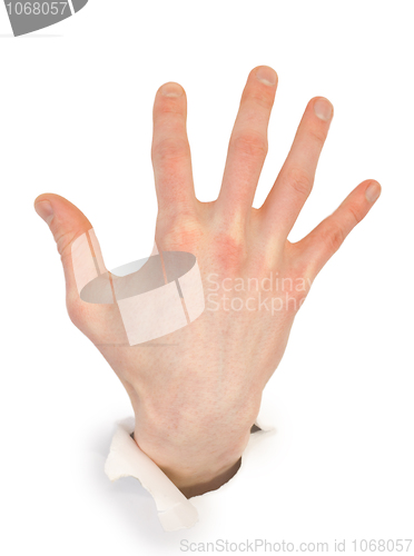 Image of Male hand through white paper
