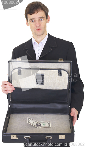 Image of Man with suitcase containing one dollar