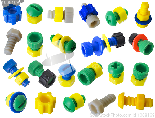 Image of Toy plastic details - bolts, nuts, gears