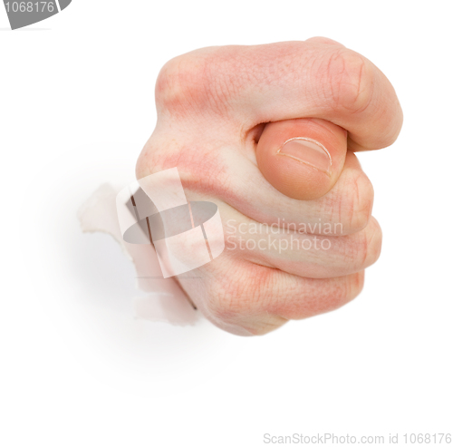 Image of Male hand through white paper