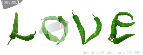 Image of Love text composed of green peppers