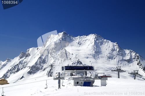 Image of Station of ropeway. Ski resort.