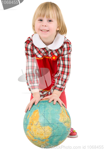 Image of Little girl and terrestrial globe