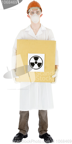 Image of Scientist and sign radiation