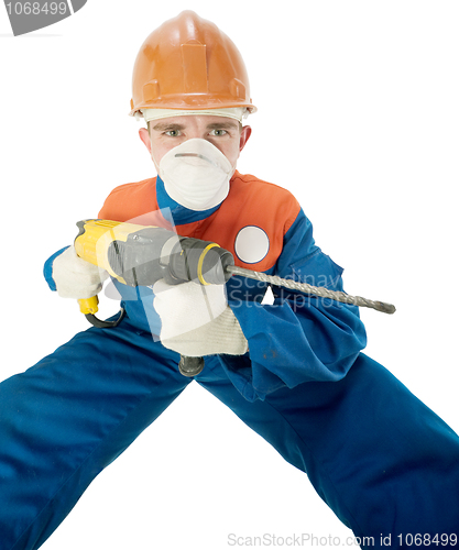 Image of Labourer with hand drill 