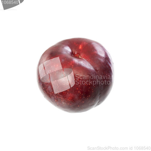 Image of A red plum lying on a table