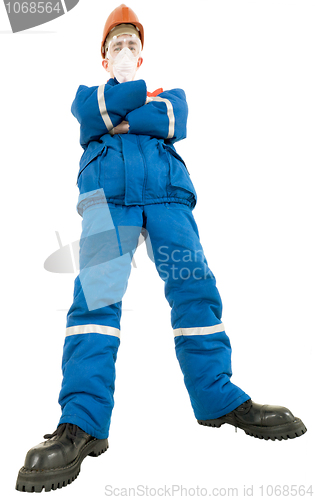 Image of Labourer on the helmet and respirator