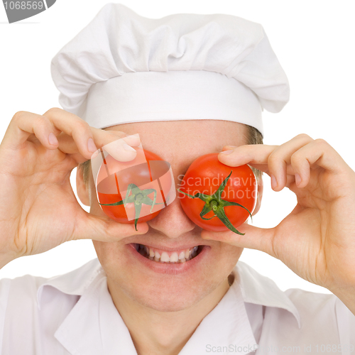 Image of Cook with red tomato