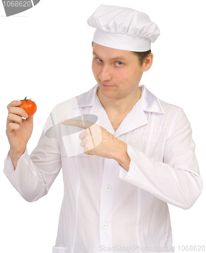 Image of Cook with tomato in hand