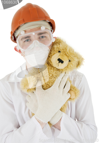 Image of Scientist and toy bear