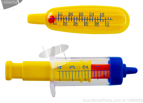 Image of Thermometer and syringe