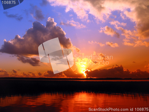 Image of Red Sunset on lake