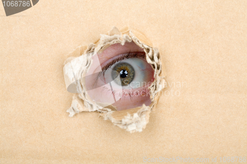 Image of Eye looking from a hole in a cardboard