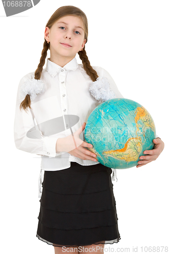 Image of Schoolgirl hold terrestrial globe