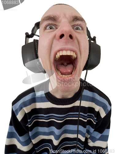 Image of The person in ear-phones shouting