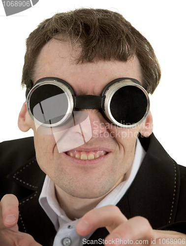 Image of Funny man in welding goggles 
