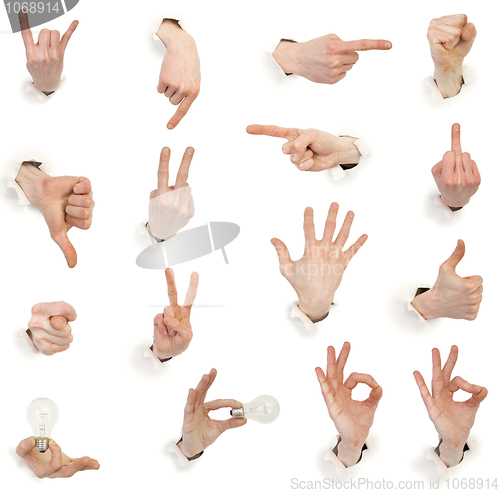 Image of Male hands through white paper