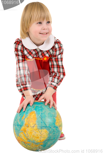 Image of Little girl and terrestrial globe